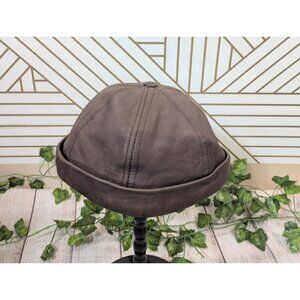 CROWNCAP Men's Distressed Oiled Lambskin Leather Beanie Brown Tan $78